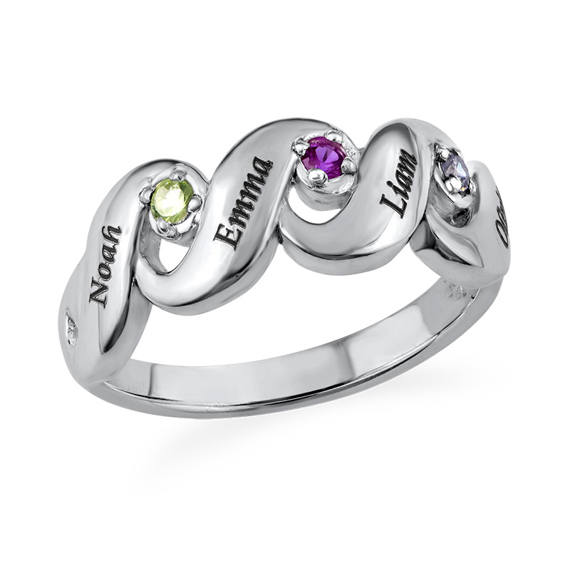 Engraved Mother Ring with Birthstones in Sterling Silver