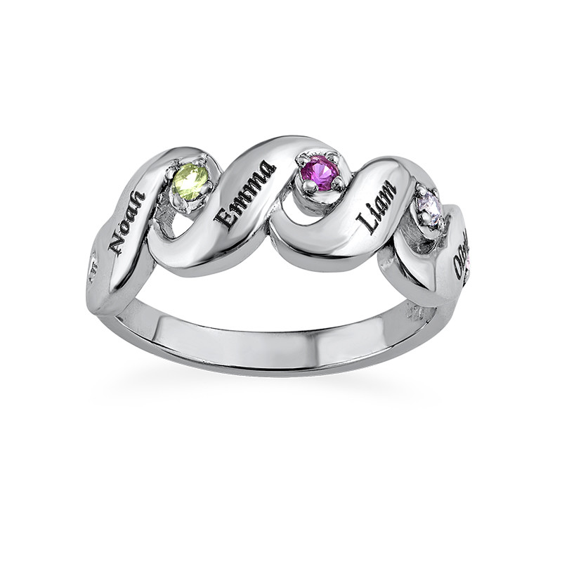 Engraved Mother Ring with Birthstones in Sterling Silver - 1