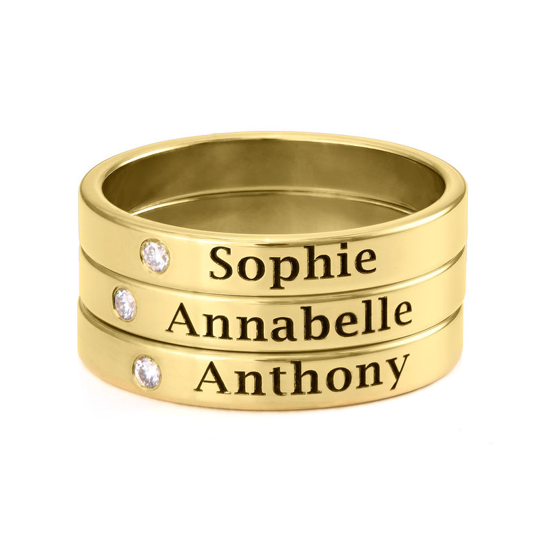 Stackable Name Ring in Gold Plating with Diamond - 2
