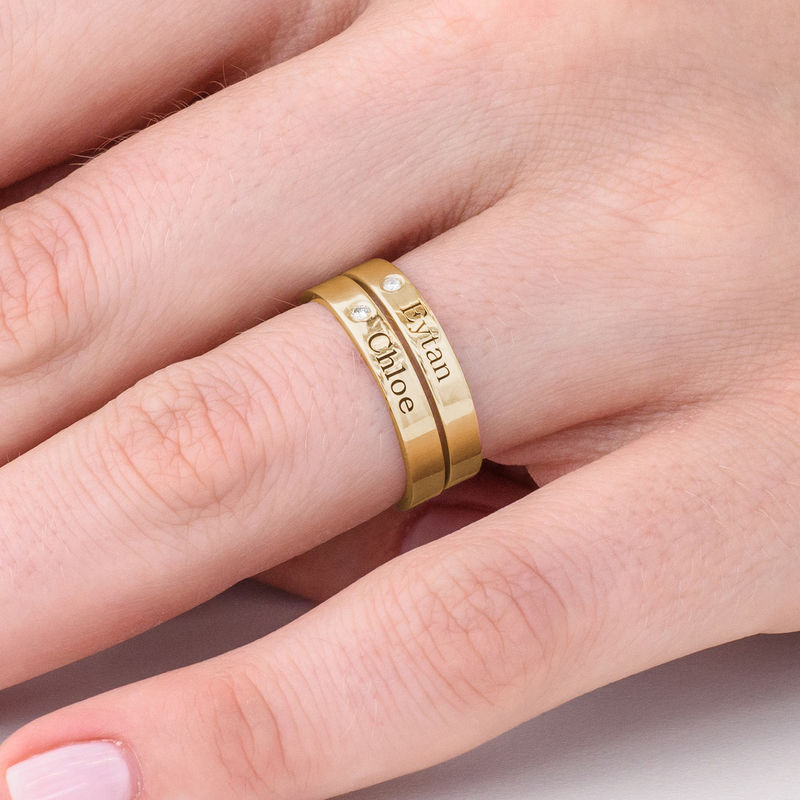 Stackable Name Ring in Gold Plating with Diamond - 4
