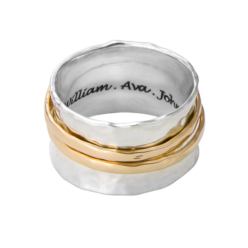 Hammered Spinner Ring with Engraving in Gold Plating - 1