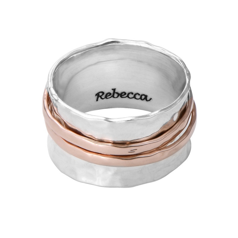 Hammered Spinner Ring with Engraving in Rose Gold Plating - 1