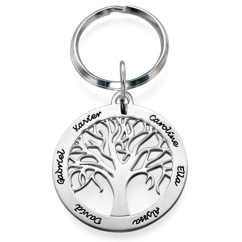 Family Tree Keychain with engravings in Sterling Silver