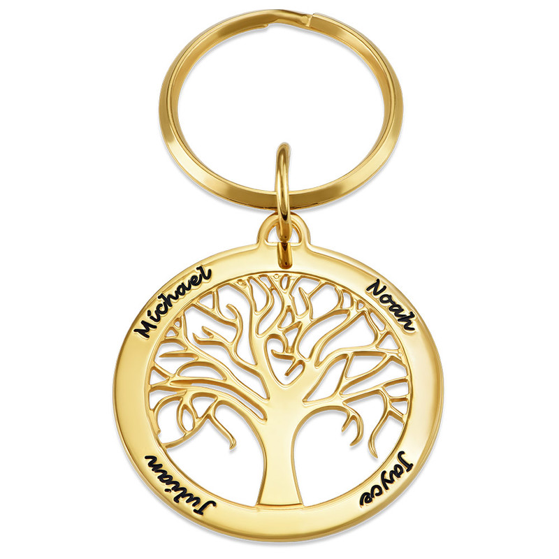 Family Tree Keychain with engravings in Gold Plating
