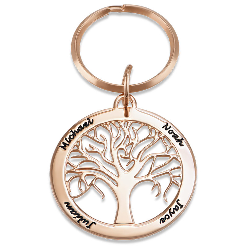 Family Tree Keychain with engravings in Rose Gold Plating