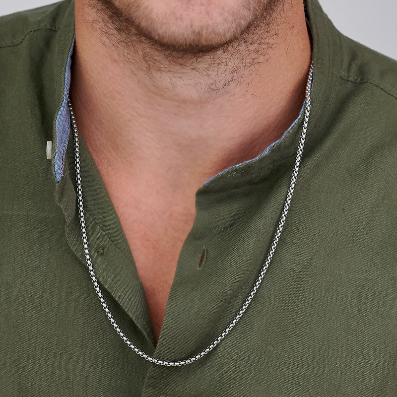 Men's Elongated Box Chain Necklace in Stainless Steel - 3