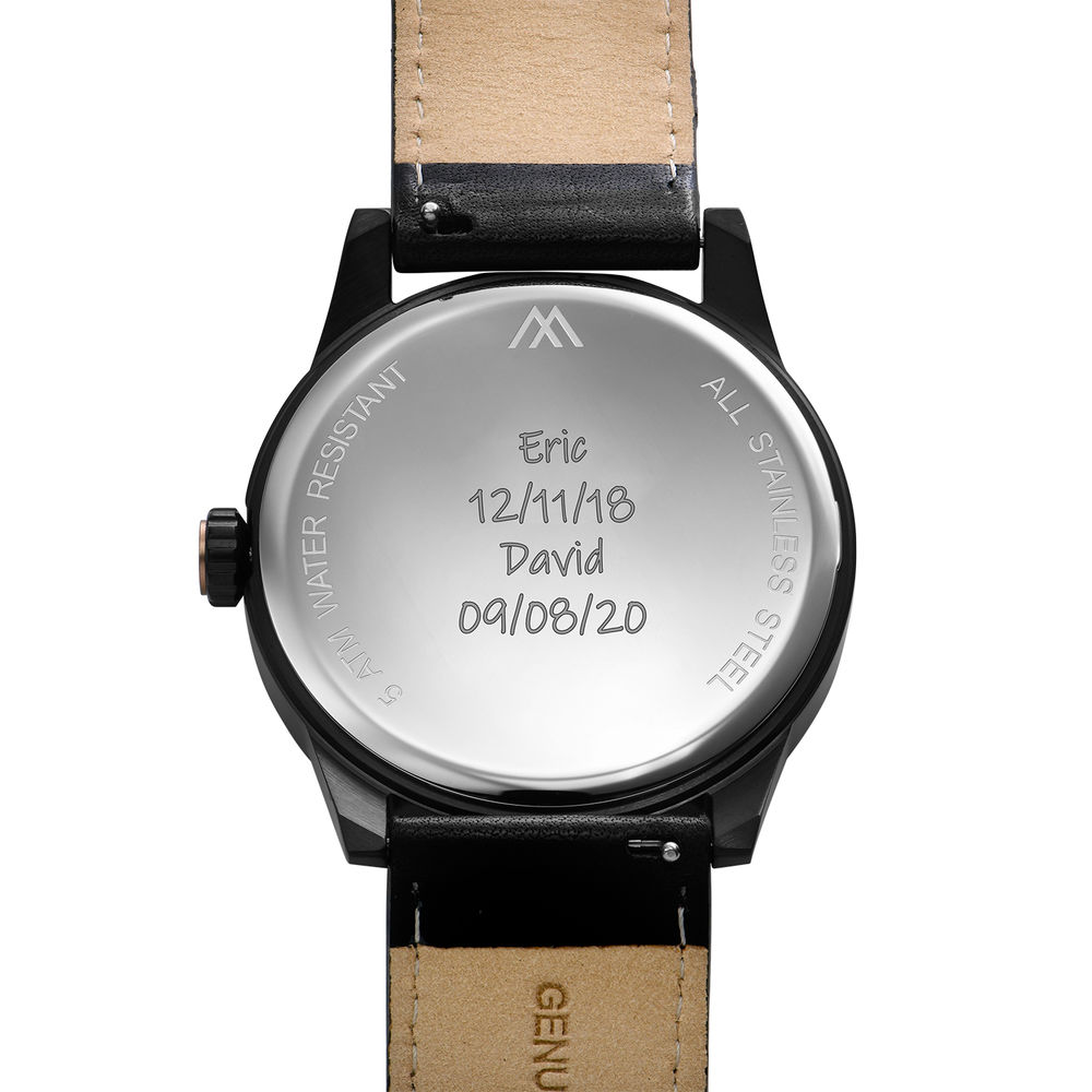 Odysseus Day Date Minimalist Leather Strap Watch in Black - 4