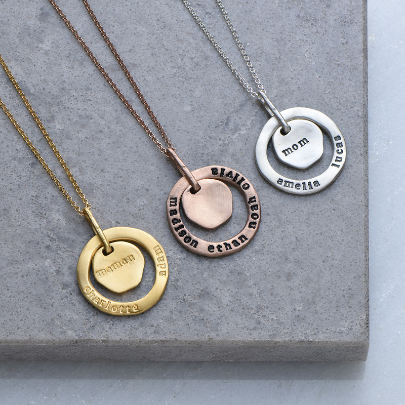 Stamped Family Pendant Necklace with Names Engraved in Rose Gold Plating - 1 product photo