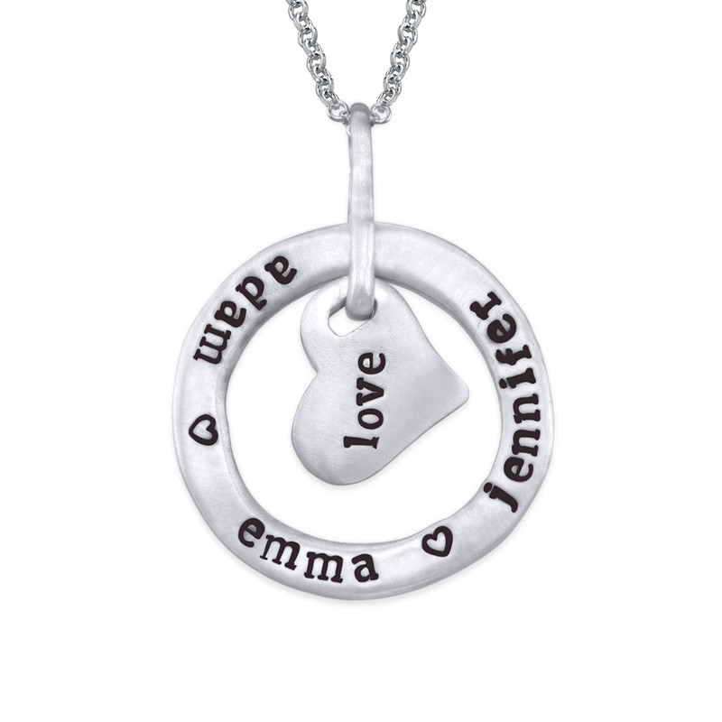 Stamped Circle Heart Pendant Necklace in Sterling Silver