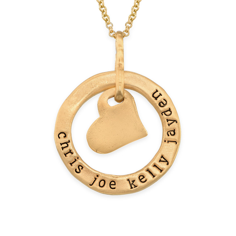 Stamped Circle Heart Pendant Necklace in Gold Plating