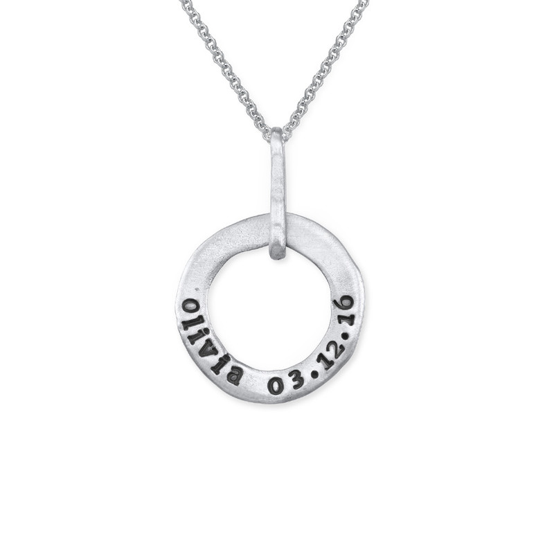 Stamped Personalized Circle Name Necklace for Mom in Silver - 2