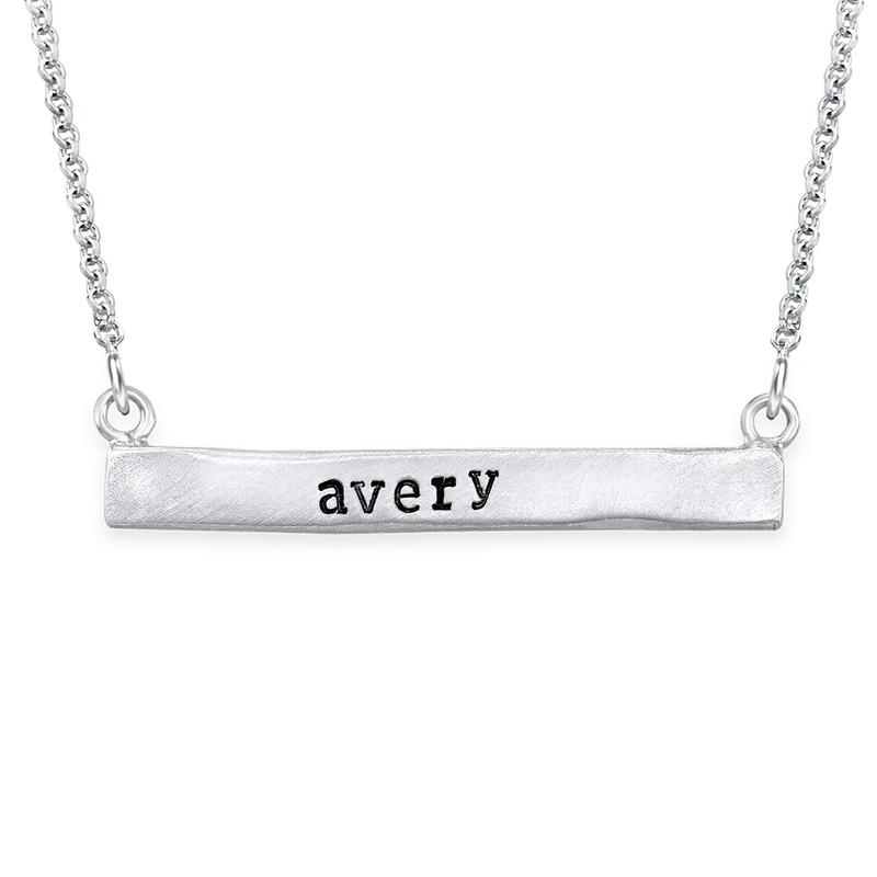 Stamped Horizontal Name Bar Necklace in Silver
