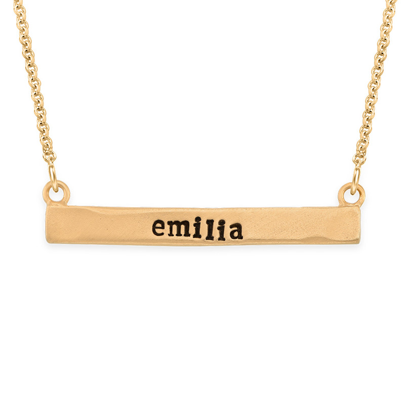Stamped Horizontal Name Bar Necklace in Gold Plating