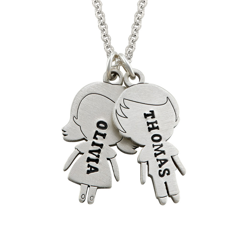 Stamped Kids Charms Necklace with Engraving in Sterling Silver