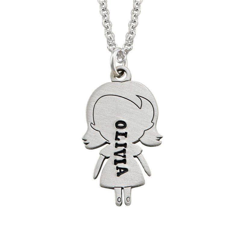 Stamped Kids Charms Necklace with Engraving in Sterling Silver - 1 product photo