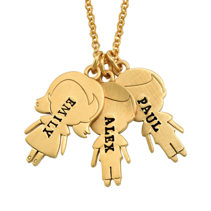 Stamped Kids Charms Necklace with Engraving in Gold Plating