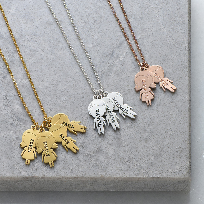 Stamped Kids Charms Necklace with Engraving in Gold Plating - 2