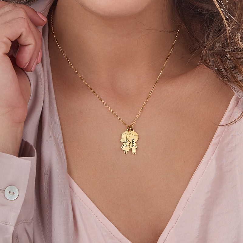 Stamped Kids Charms Necklace with Engraving in Gold Plating - 4 product photo