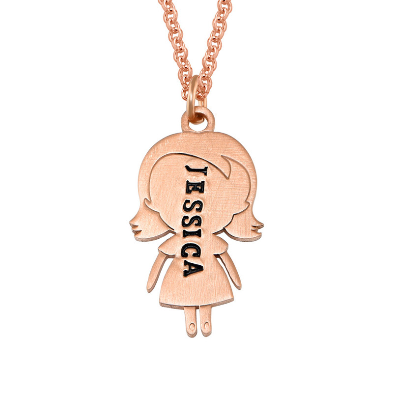 Stamped Kids Charms Necklace with Engraving in Rose Gold Plating - 1