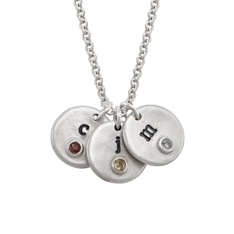 Initial Stamped Sterling Silver Charm with Birthstone