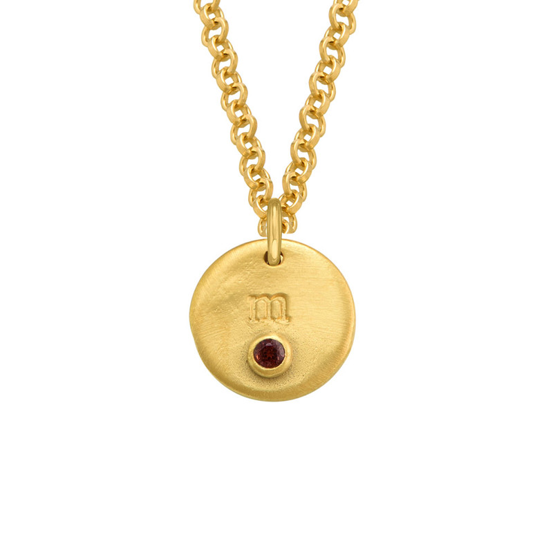 Initial Stamped Gold Plated Charm with Birthstone - 1