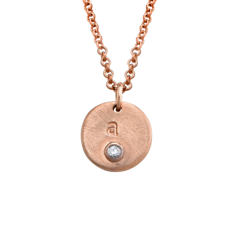Initial Stamped Rose Gold Plated Charm with Birthstone - 1