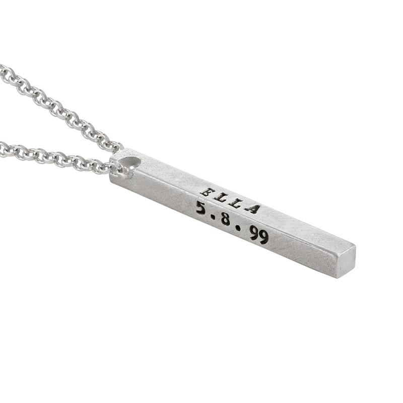 3D Bar Sterling Silver Necklace - 2
