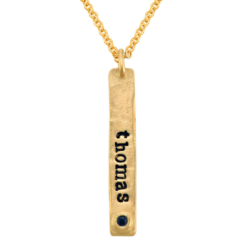 Vertical Stamped Name Bar Necklace in Gold Plating
