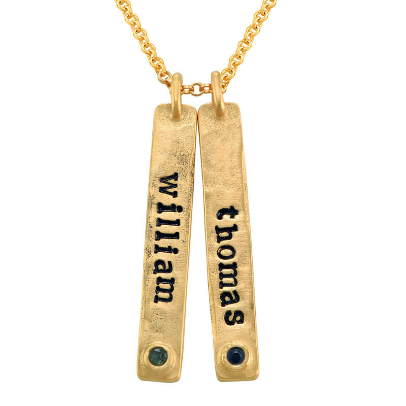 Vertical Stamped Name Bar Necklace in Gold Plating - 1