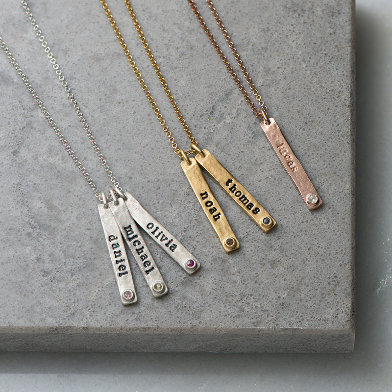 Vertical Stamped Name Bar Necklace in Gold Plating - 2
