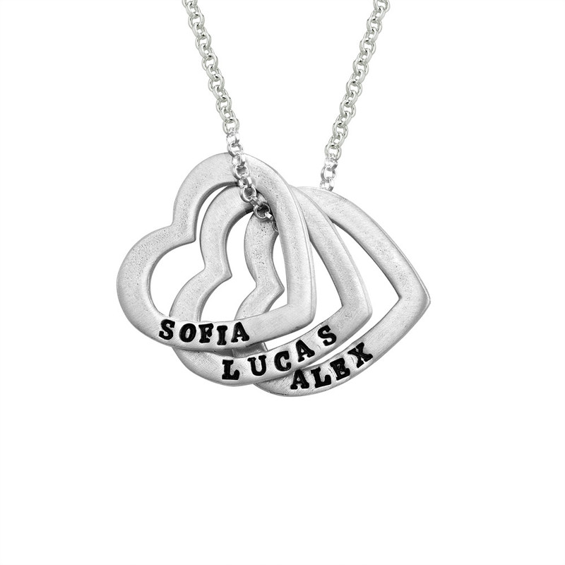 Hand Stamped Heart Necklace with Names in Sterling Silver