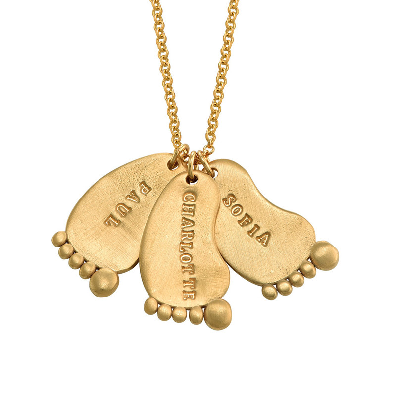 Stamped Baby Feet Necklace in Gold Plating