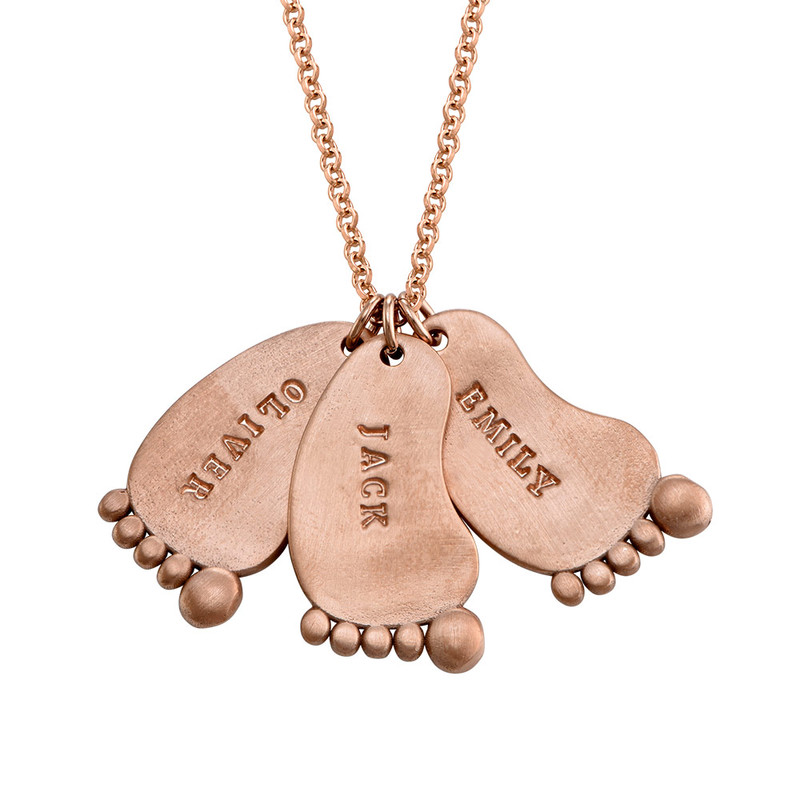 Stamped Baby Feet Necklace in Rose Gold Plating