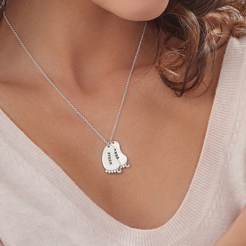 Stamped Baby Feet Sterling Silver Necklace With Birthstone - 3 product photo