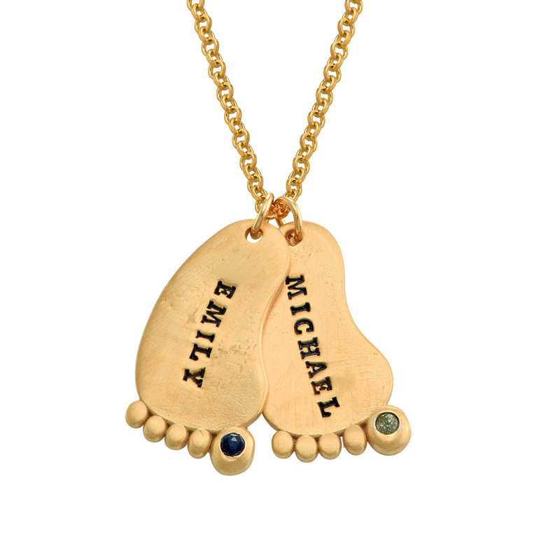 Stamped Baby Feet Gold Plated Necklace With Birthstone