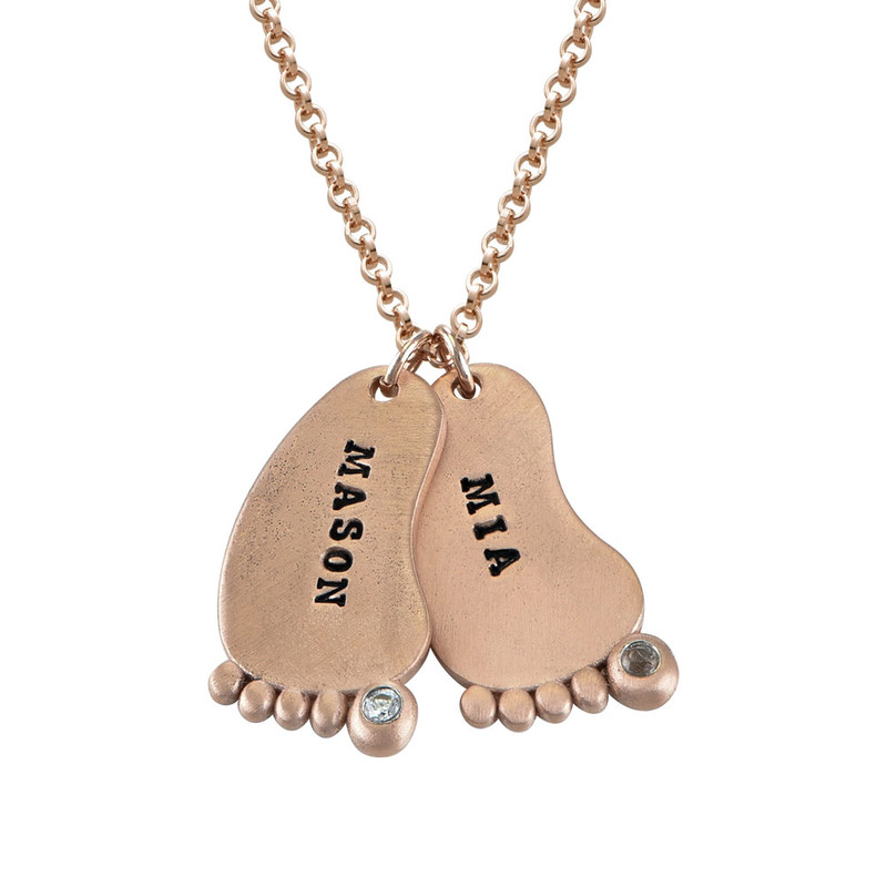 Stamped Baby Feet Rose Gold Plated Necklace With Birthstone