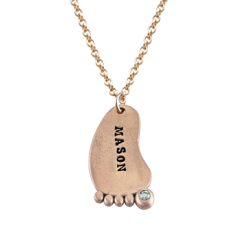 Stamped Baby Feet Rose Gold Plated Necklace With Birthstone - 1 product photo