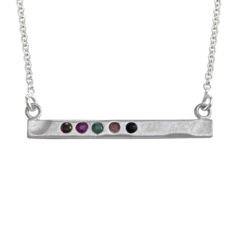 Stamped Bar Sterling Silver Necklace With Birthstones