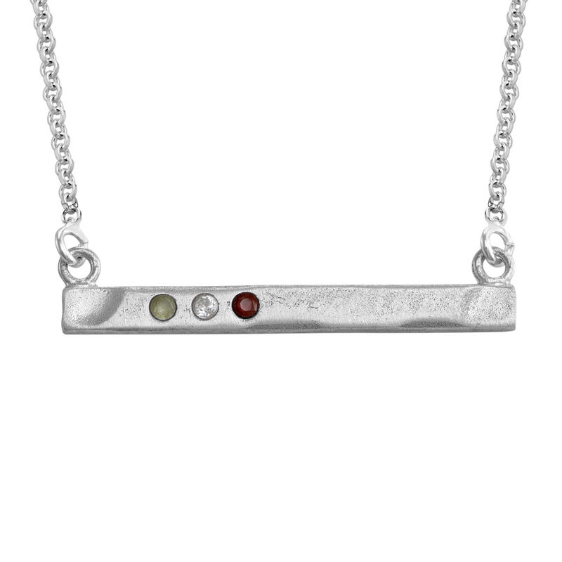 Stamped Bar Sterling Silver Necklace With Birthstones - 1