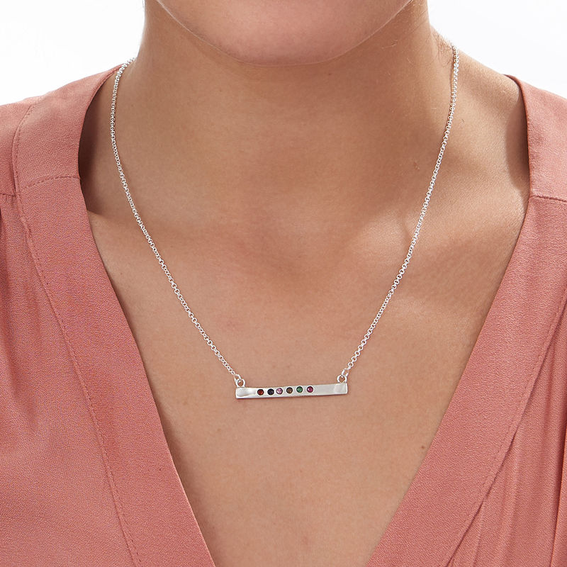 Stamped Bar Sterling Silver Necklace With Birthstones - 3