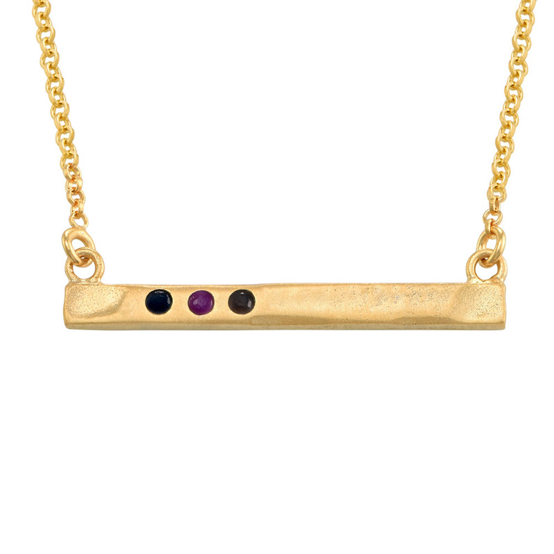 Stamped Bar Gold Plated Necklace With Birthstones