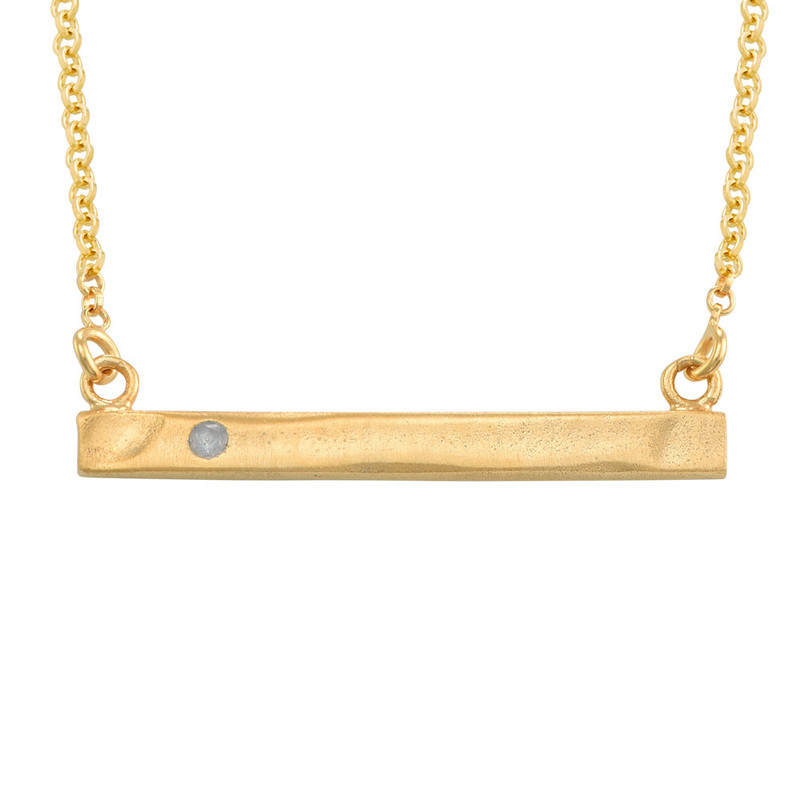 Stamped Bar Gold Plated Necklace With Birthstones - 1