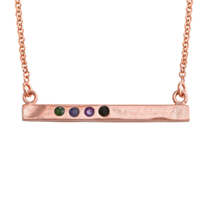 Stamped Bar Rose Gold Plated Necklace With Birthstones - 1