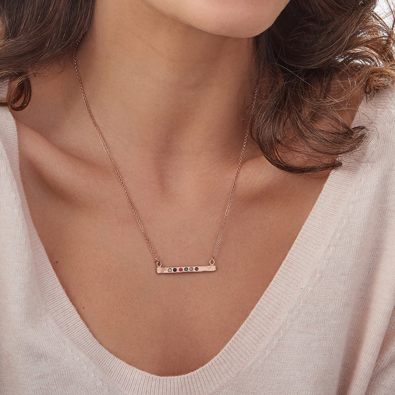 Stamped Bar Rose Gold Plated Necklace With Birthstones - 3