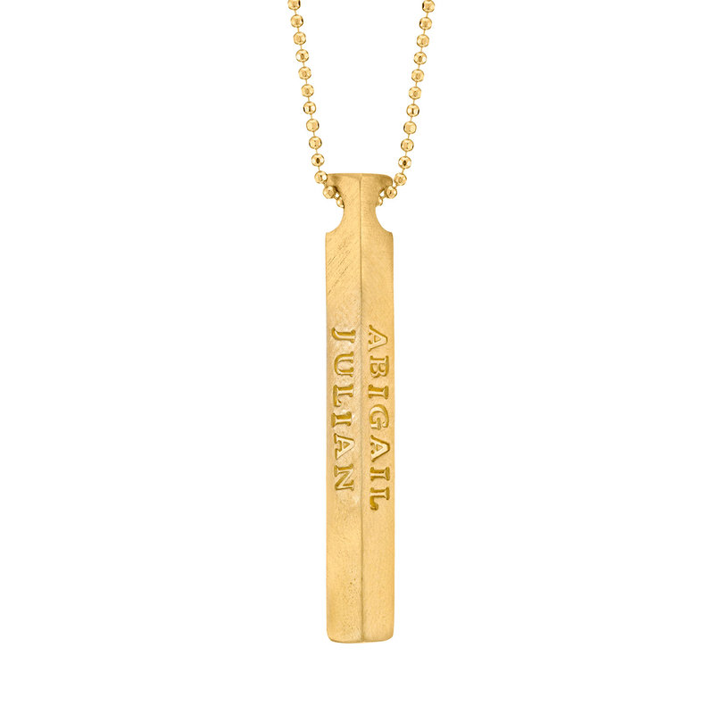 4 Side Engraved Name Bar Necklace In 10K Yellow Gold