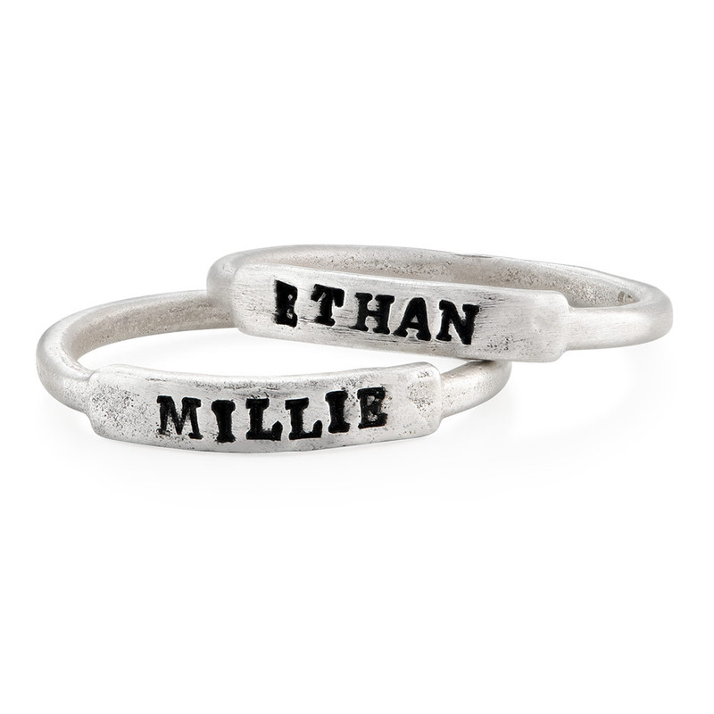 Hand Stamped Stackable Name Ring in Sterling silver product photo