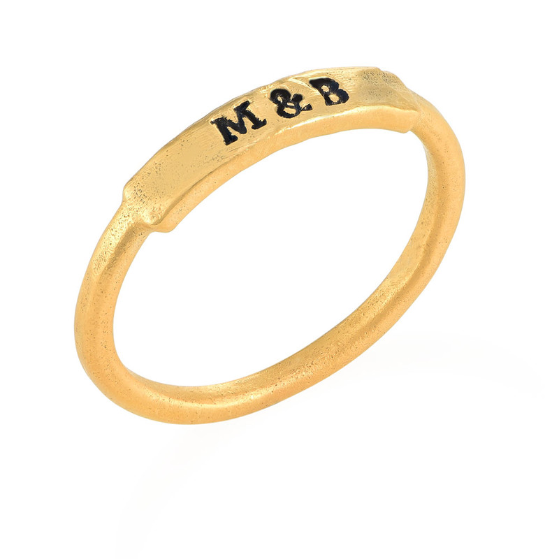 Hand Stamped Stackable Name Ring in Gold Plating - 2 product photo
