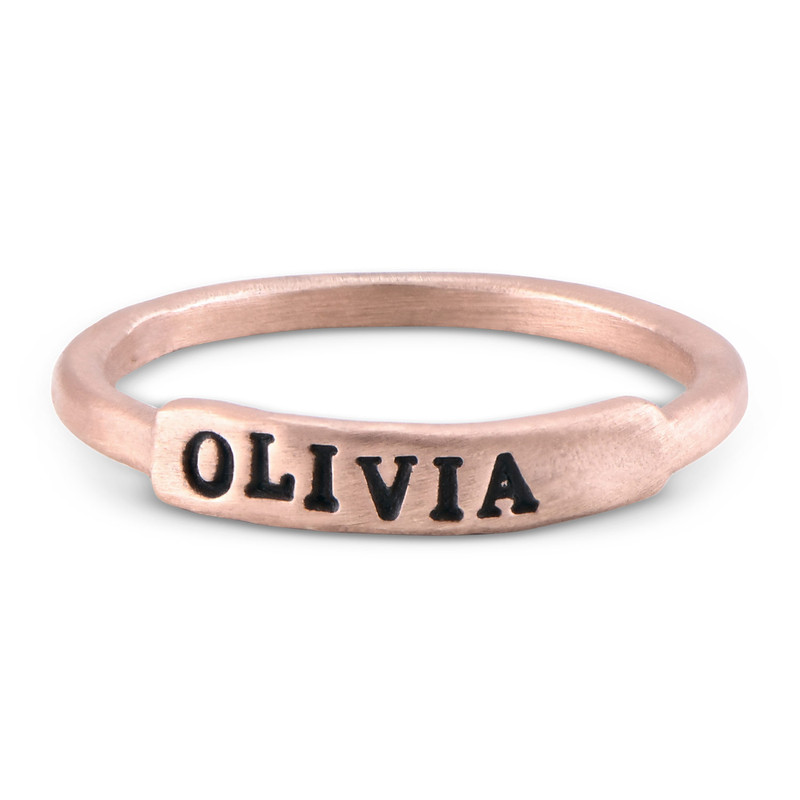 Hand Stamped Stackable Name Ring in Rose Gold Plating - 1