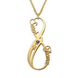 Personalized Vertical infinity Necklace with Birthstones - 14K Gold product photo