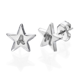 Star Stud Earrings with Initial in Sterling Silver product photo